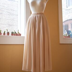 Beige Pleated A-Line Maxi Skirt Size Small